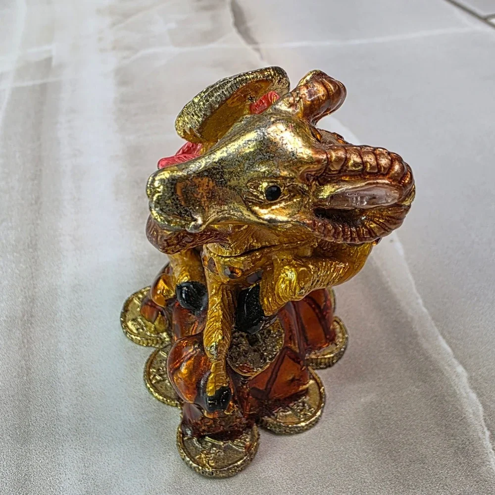 Chinese‎ Zodiac Ram Goat Trinket Box Enamel Crystal Prosperity Figurine 3.25